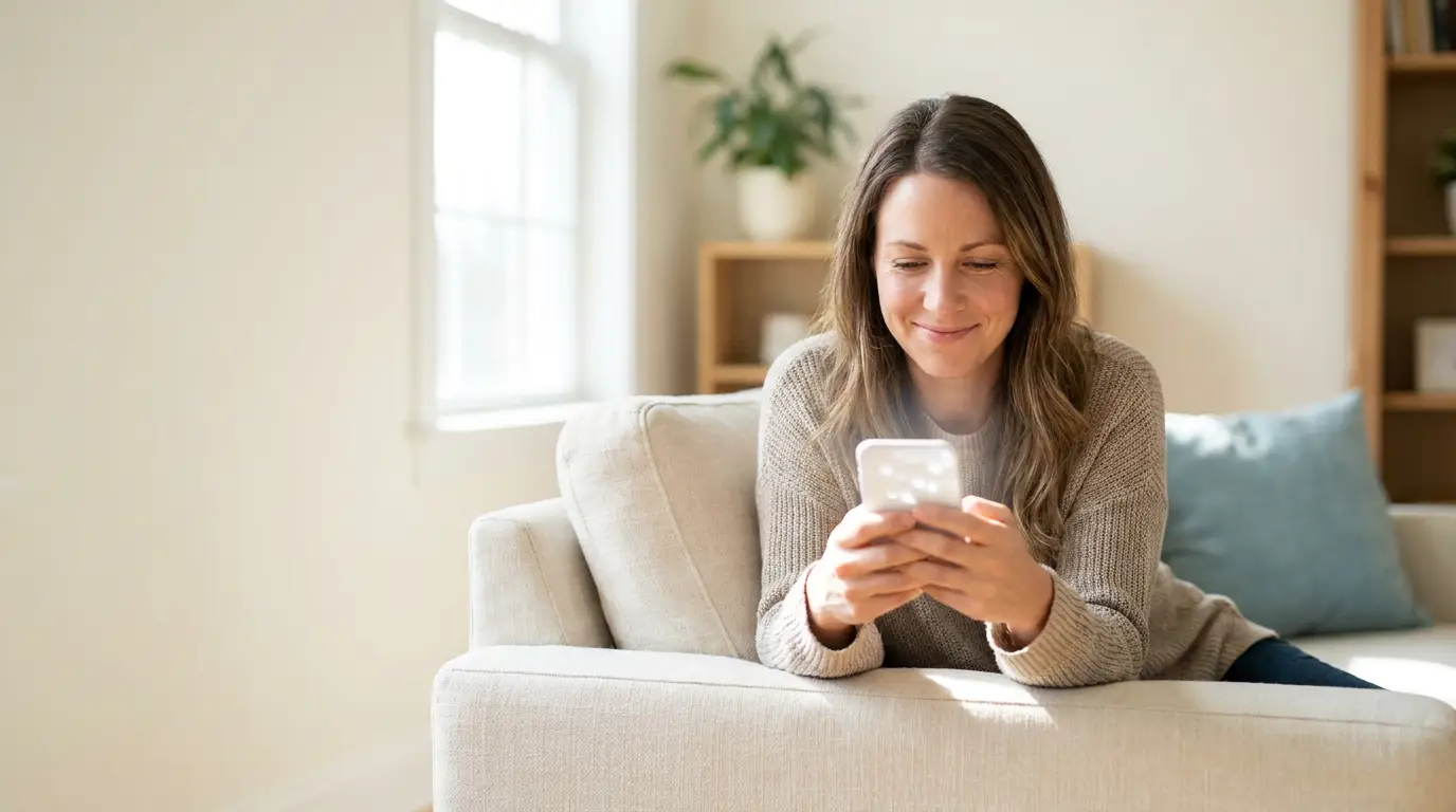 Patient at home replying to an interactive appointment reminder text from her doctor's office