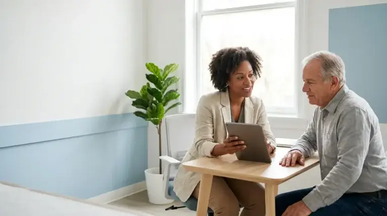 Physician reviewing a prevention plan with an older patient during a Medicare annual wellness visit.